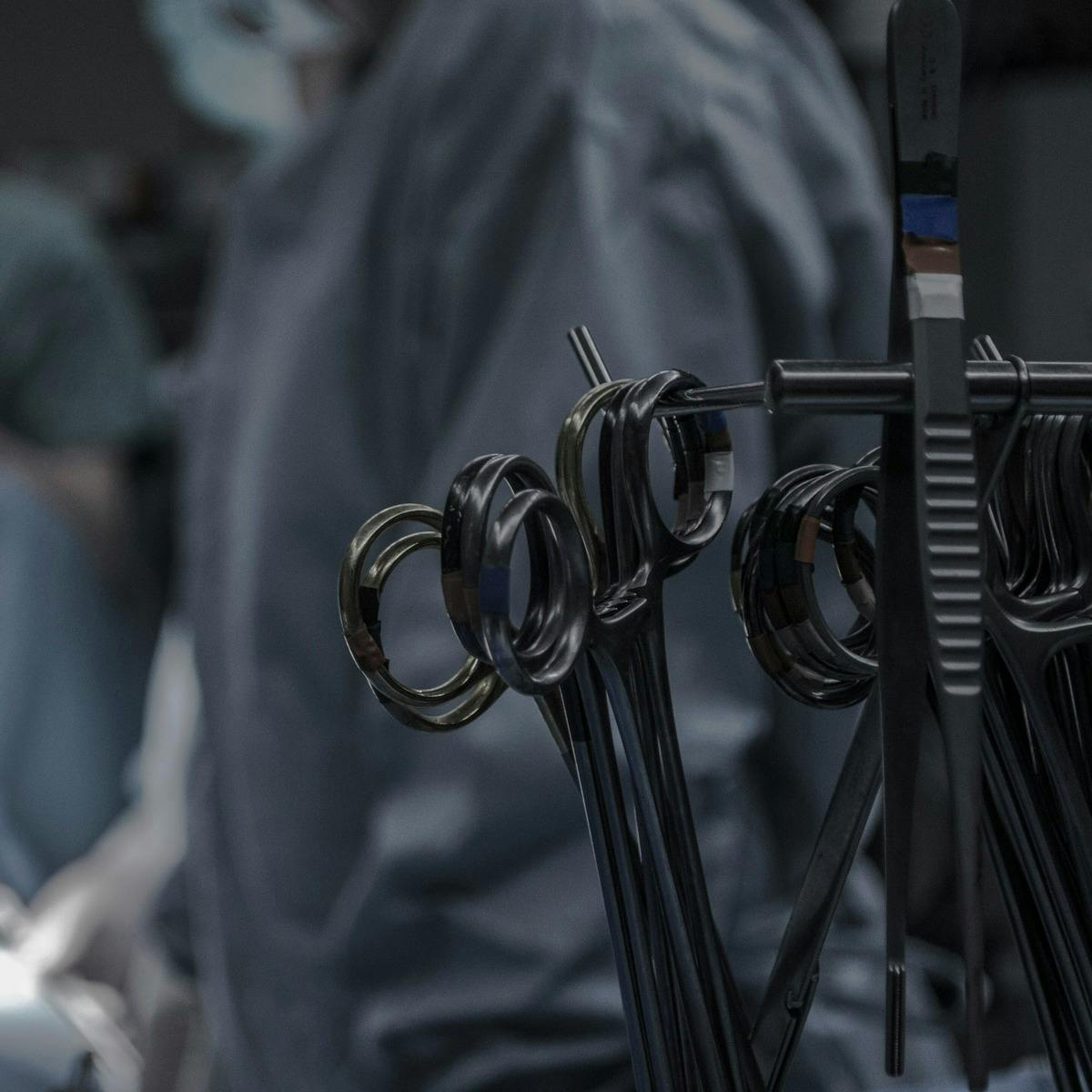 Closeup photo of surgical tools in an operating theater.