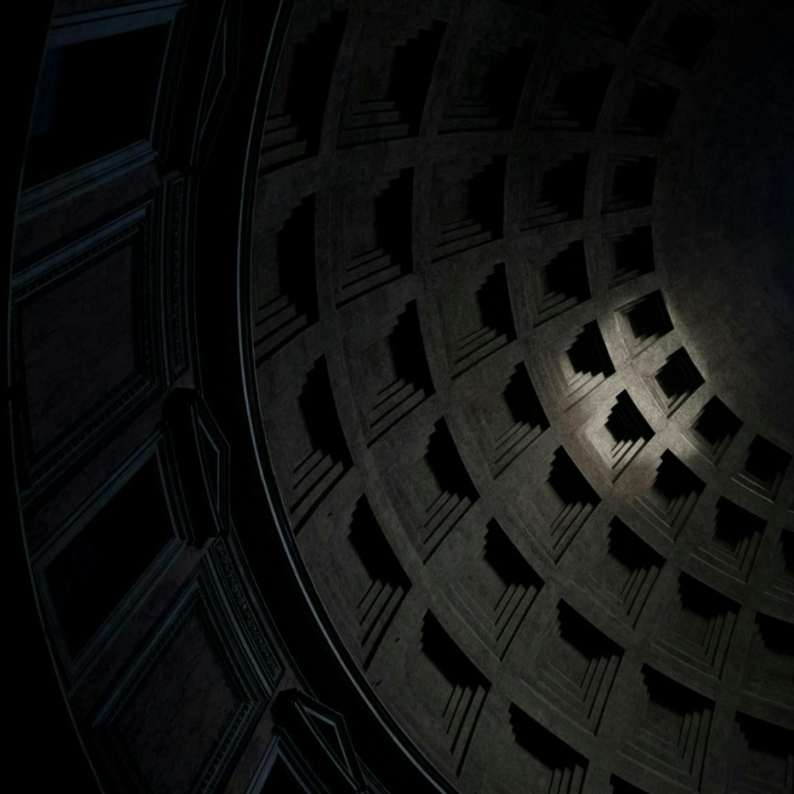 Roman Pantheon, from inside looking at the textured ceiling